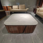 Luxury Light Beige Fabric Reclining Sofa Set with Natural Wood Veneer Armrests & Solid Wood Base